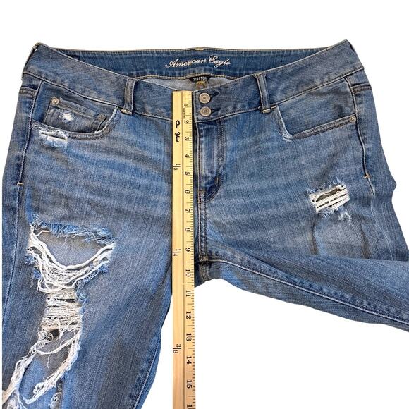 American Eagle Jeans Women 16 Artist Flare Leg Bohemian Hippie Thrashed Stretch - Picture 7 of 9